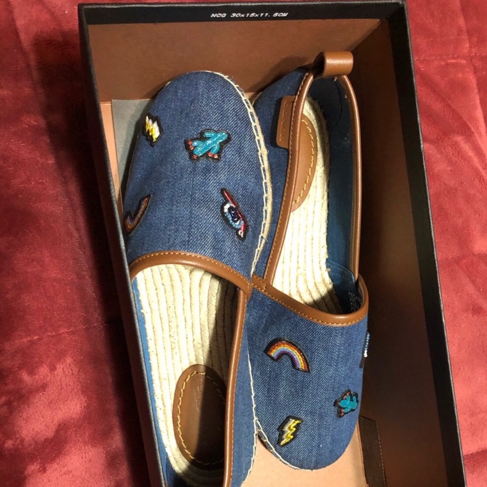 Coach Denim Slip-on Carson ESPADRILLE Size 7B WITH PRAIRIE SOUVENIRS - Picture 4 of 16